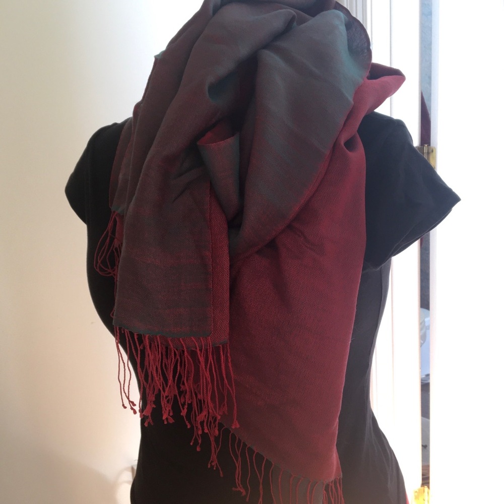 Indian pashmina merino double weave pink turquoise scarf